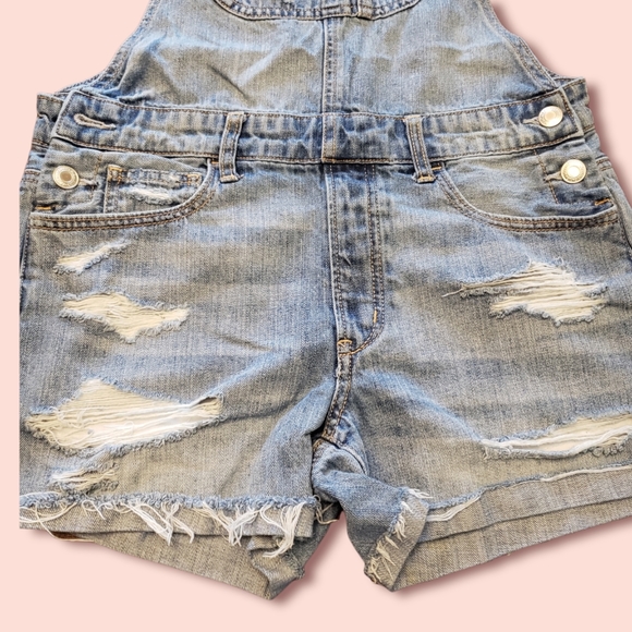 American Eaglel Denim Overalls Shorts XS Blue - Picture 6 of 8